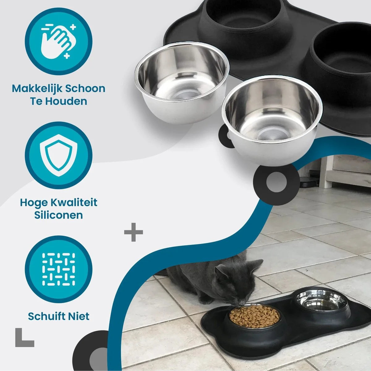 Double Feeder for Cats and Dogs